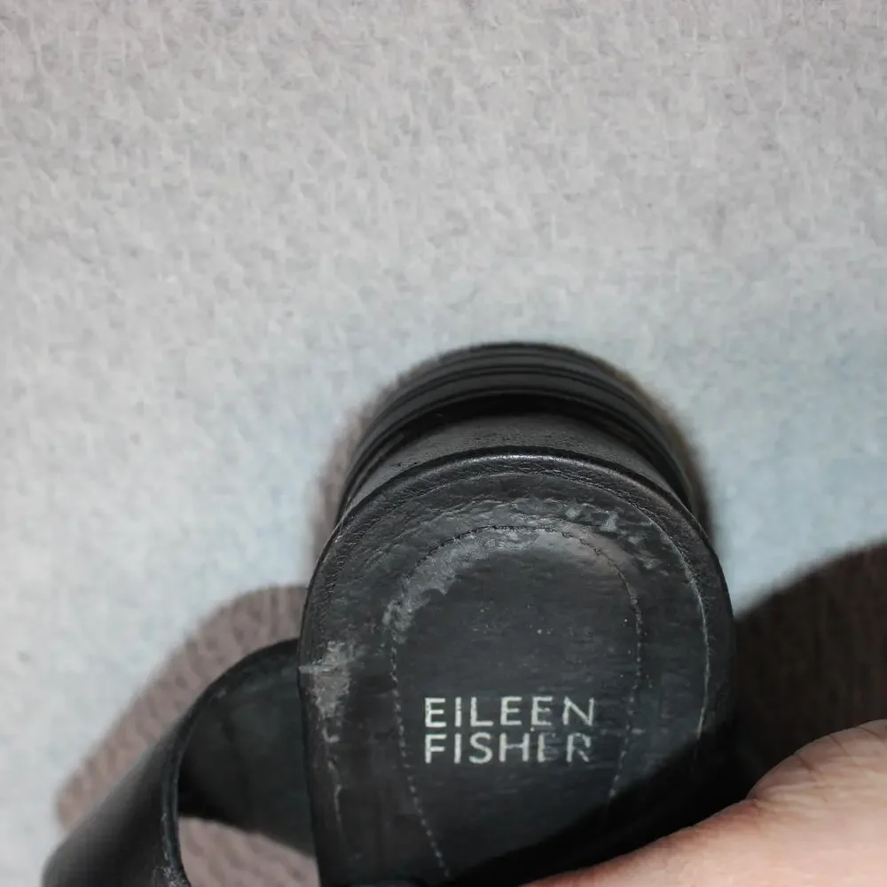 Eileen Fisher Sandals Shoes Womens Size 7 Black Leather Ankle Strap Flat Comfort